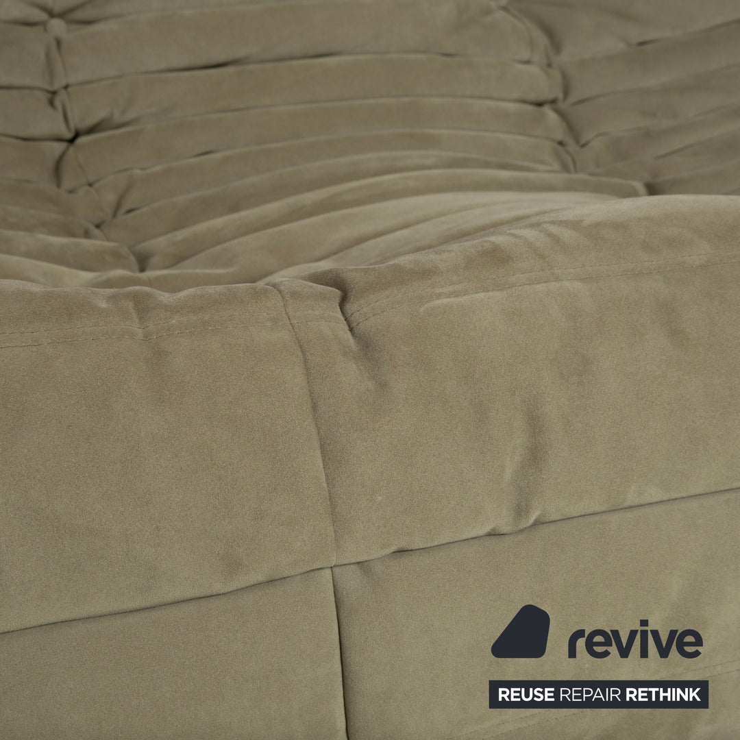 Ligne Roset Togo fabric three-seater sofa in olive green