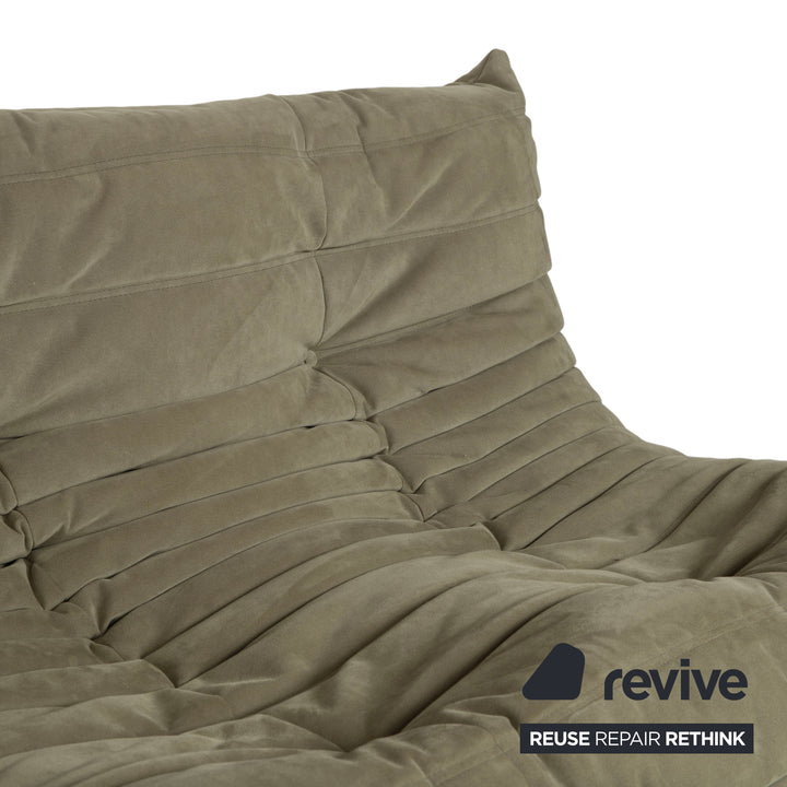 Ligne Roset Togo fabric three-seater sofa in olive green