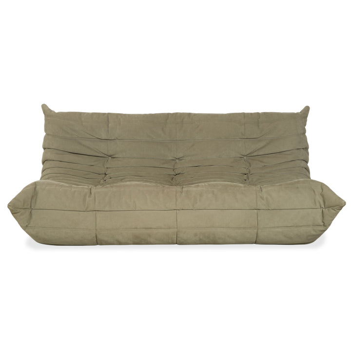 Ligne Roset Togo fabric three-seater sofa in olive green