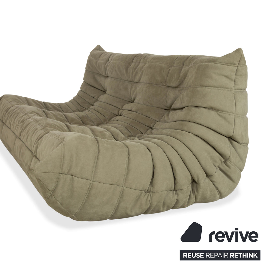 Ligne Roset Togo fabric three-seater sofa in olive green