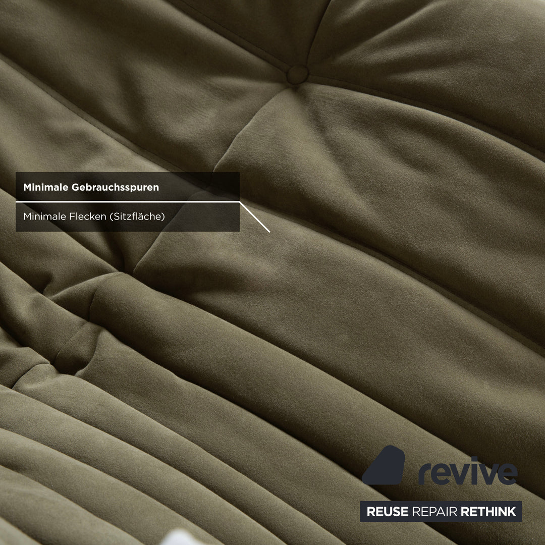 Ligne Roset Togo fabric three-seater sofa in olive green