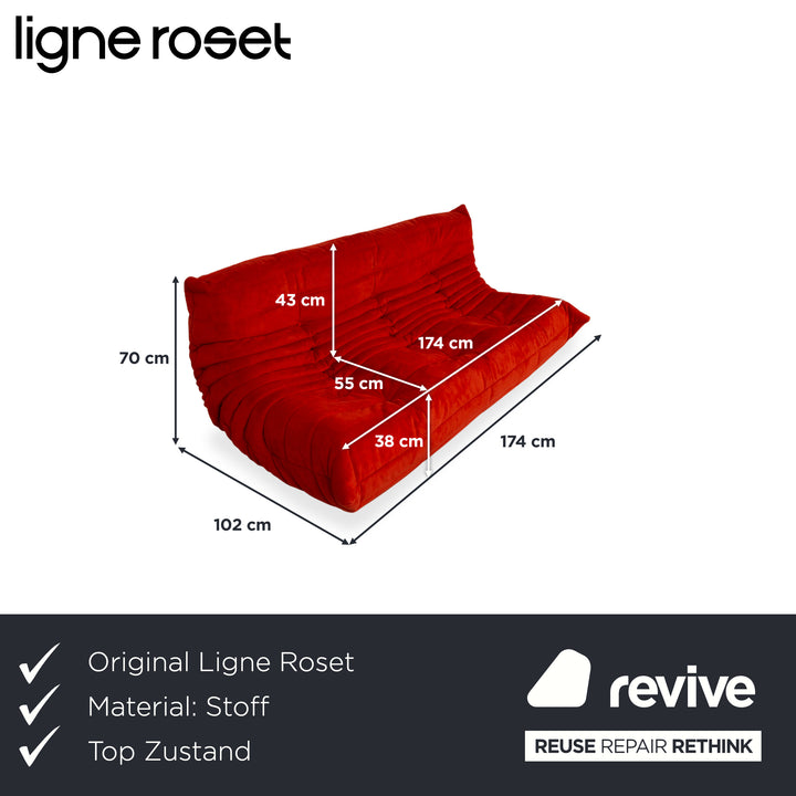Ligne Roset Togo Stoff Dreisitzer Rot Sofa Couch