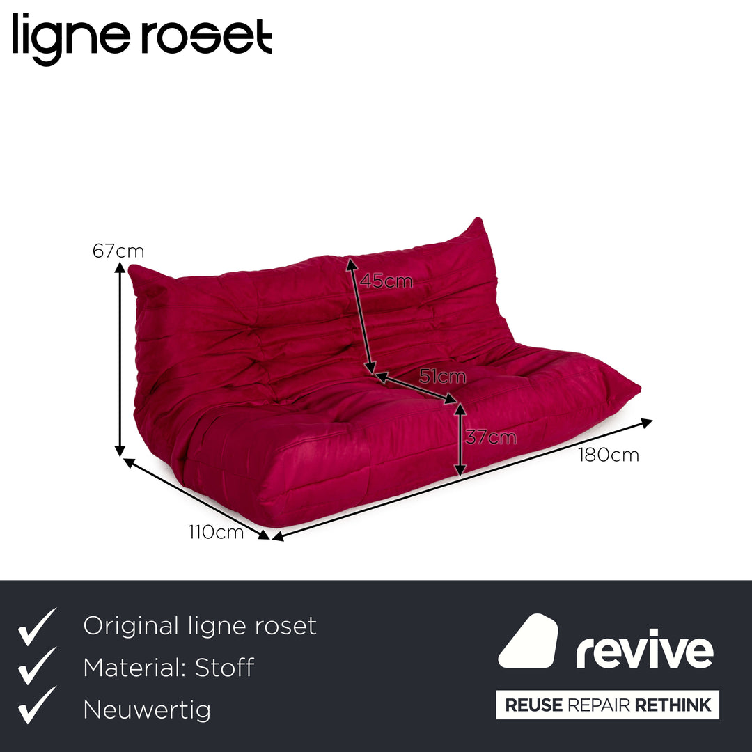 Canapé 3 places rouge en tissu ligne roset Togo, housse neuve