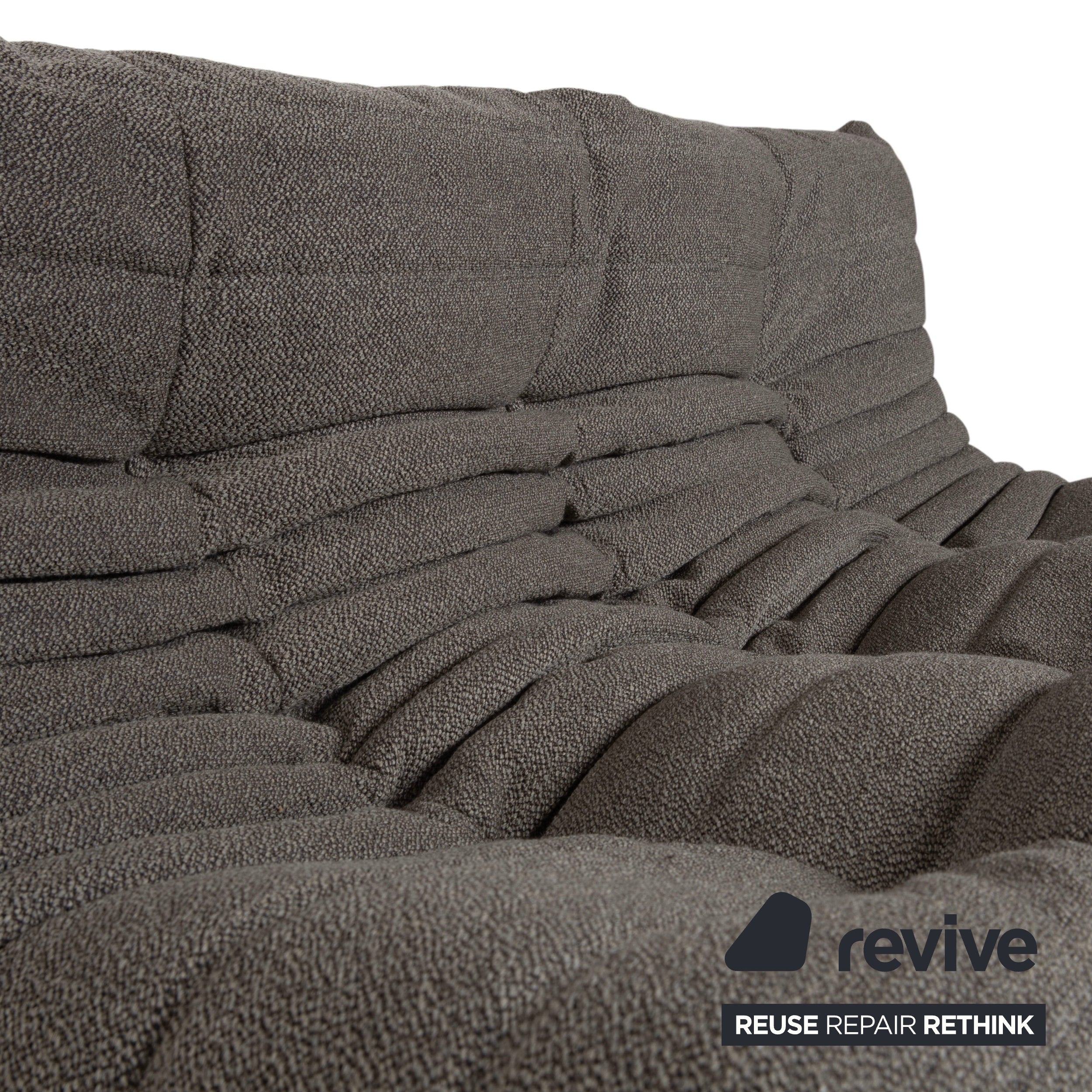 Ligne Roset Togo Three-Seater Sofa Grey Fabric Reupholstered