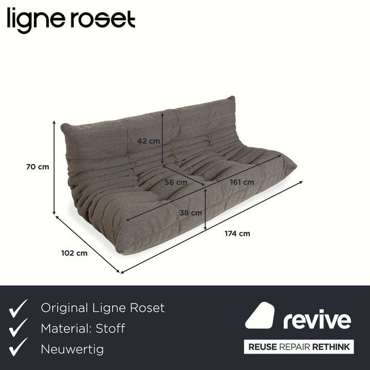 Ligne Roset Togo Dreisitzer Sofa Stoff Grau Couch Neubezug