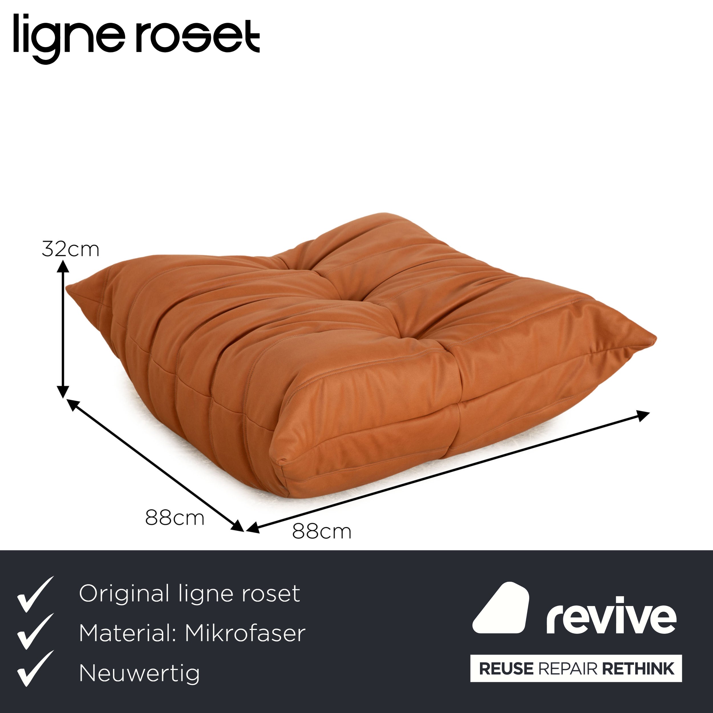 ligne roset Togo veganes Leder Stoff Hocker Braun Camel Neubezug Mikrofaser