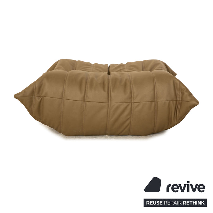 Ligne Roset Togo vegan leather fabric stool olive green khaki reupholstery microfiber