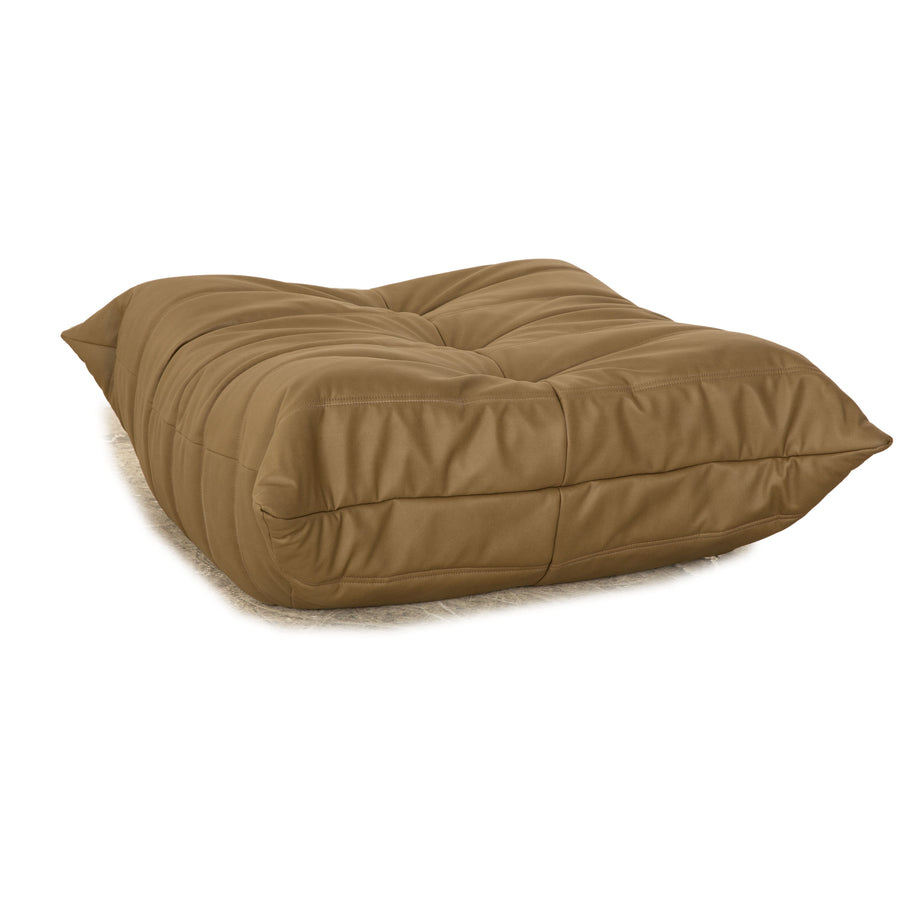 Ligne Roset Togo vegan leather fabric stool olive green khaki reupholstery microfiber