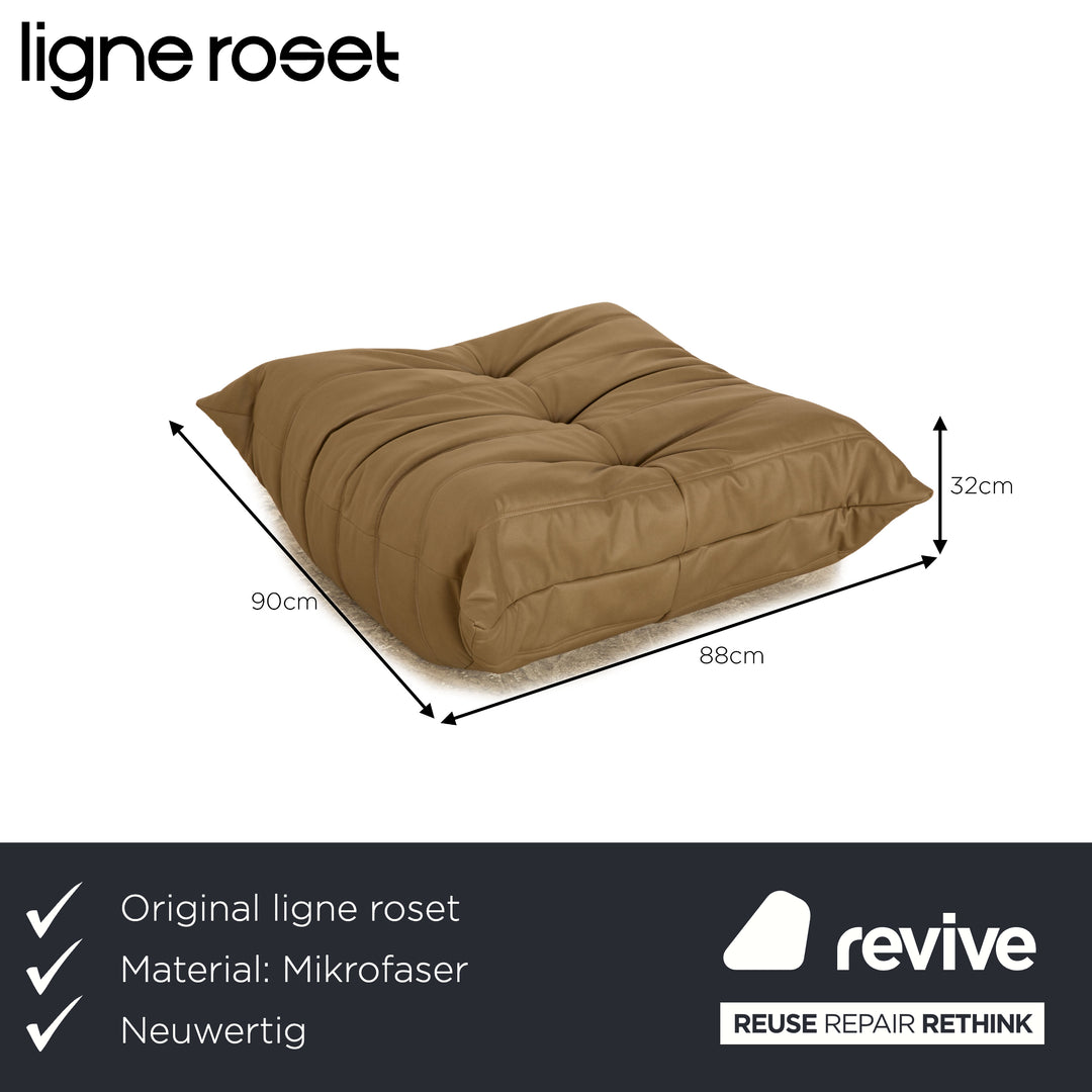 Ligne Roset Togo vegan leather fabric stool olive green khaki reupholstery microfiber