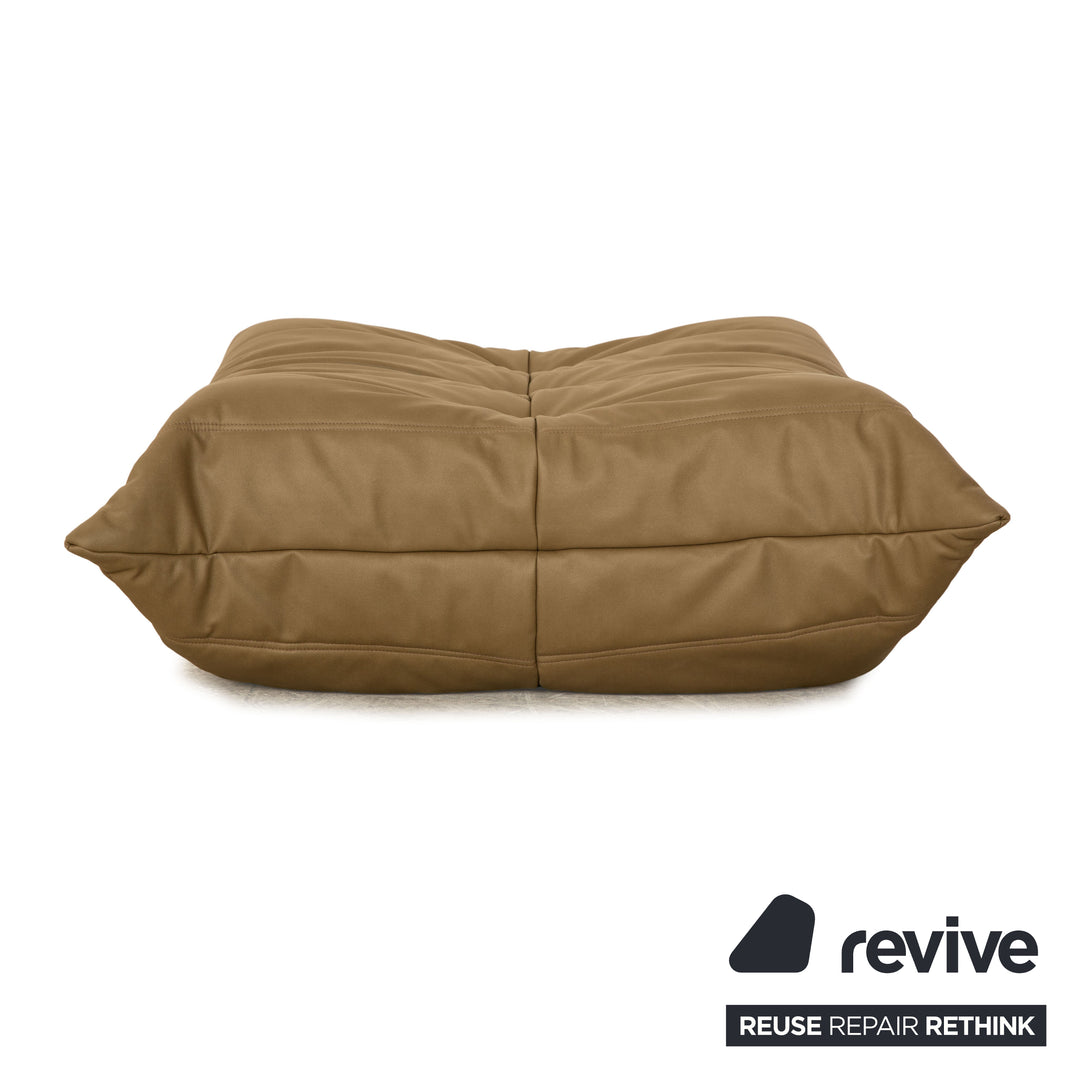Ligne Roset Togo vegan leather fabric stool olive green khaki reupholstery microfiber