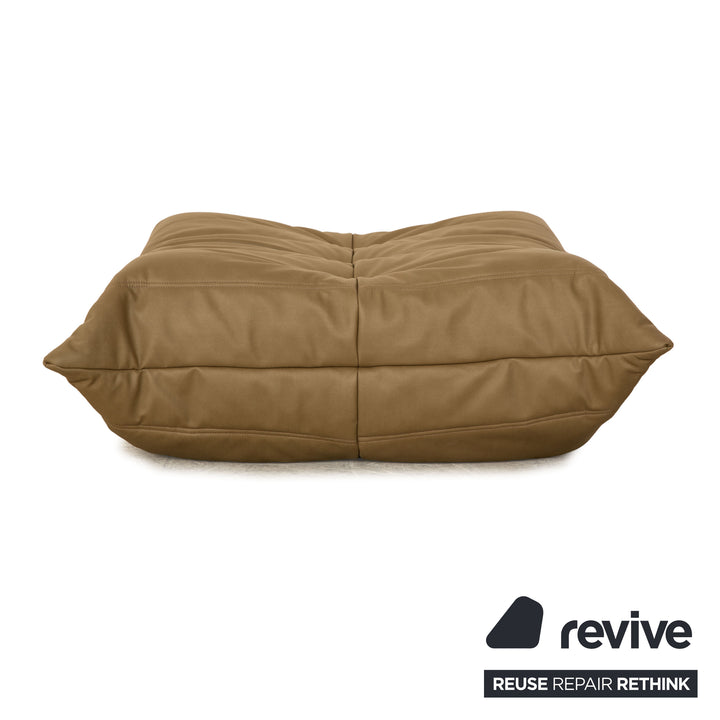 Ligne Roset Togo vegan leather fabric stool olive green khaki reupholstery microfiber