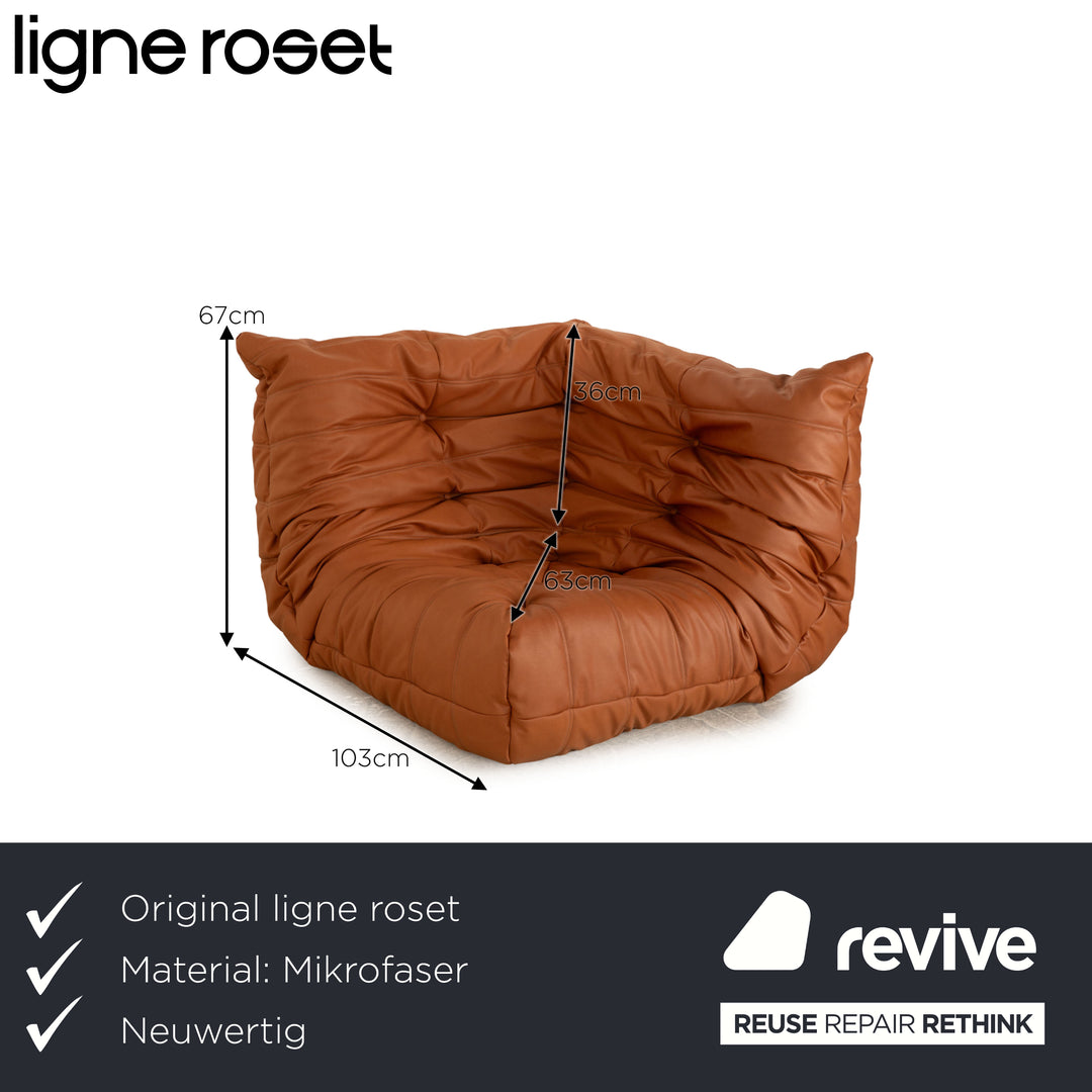 ligne roset Togo veganes Leder Stoff Sessel Braun Camel Neubezug Mikrofaser