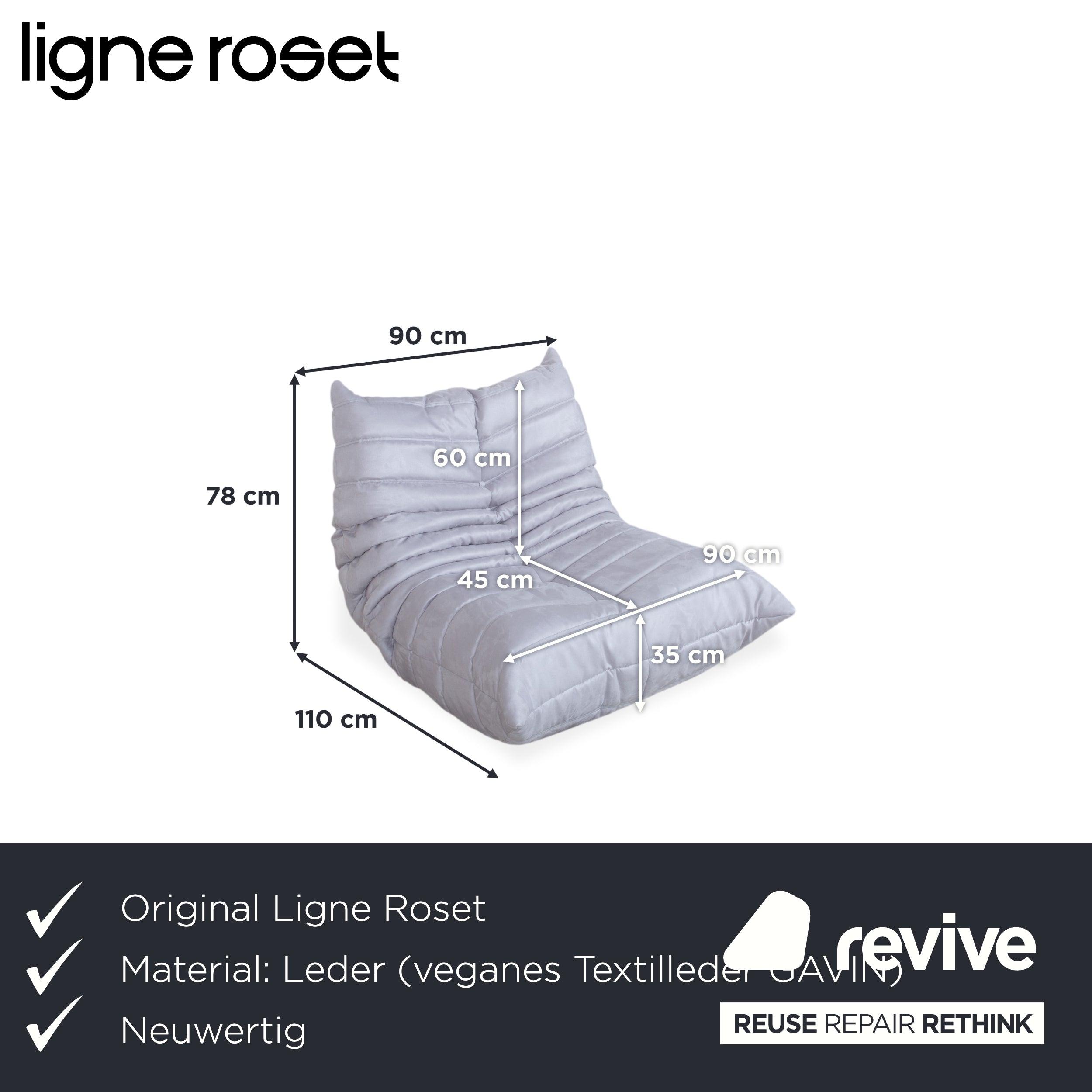 Ligne Roset Togo Fabric Armchair Grey Blue Off-White Reupholstered