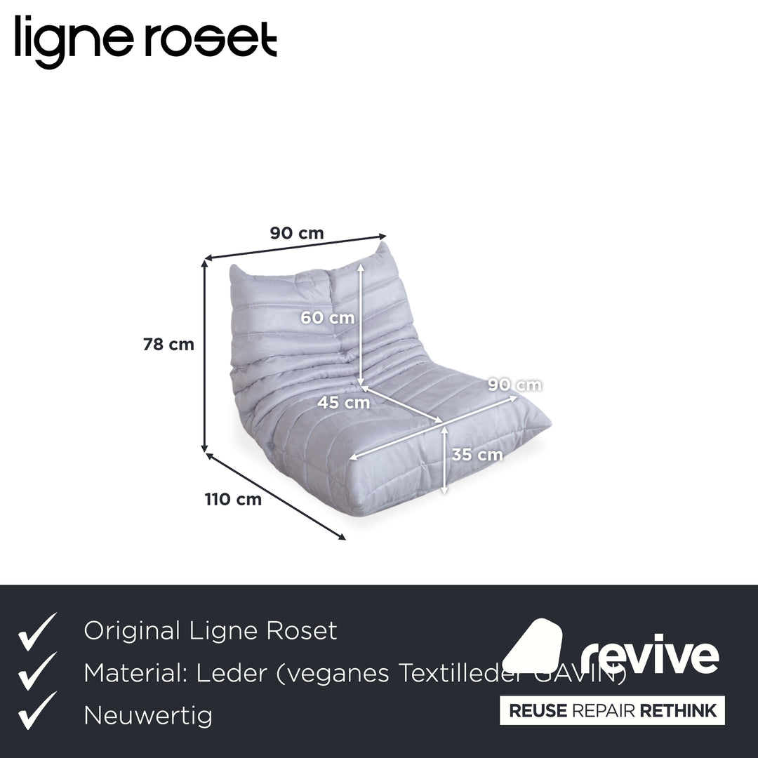 Ligne Roset Togo Fabric Armchair Grey Blue Off-White Reupholstered