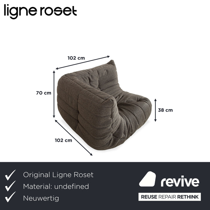 Ligne Roset Togo Fauteuil d'angle en tissu gris-marron, retapissé