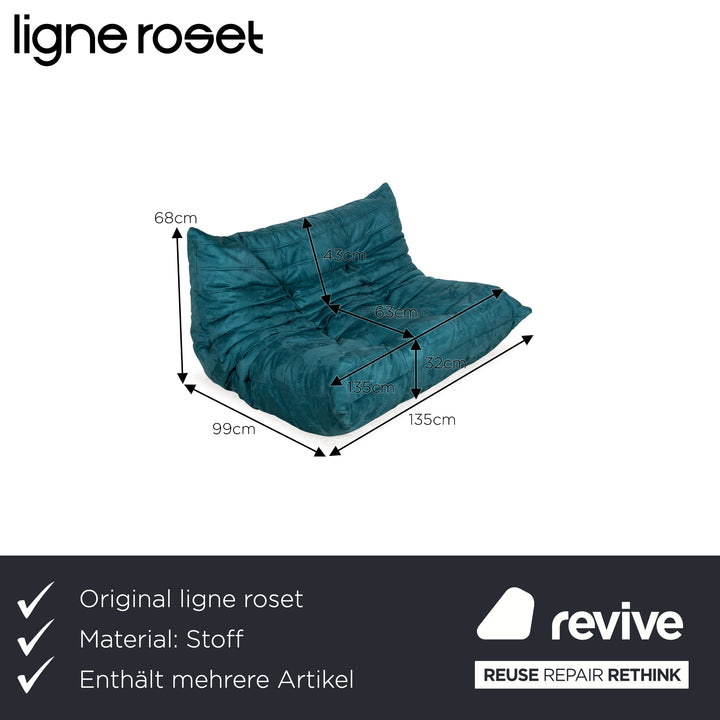 ligne roset Togo Stoff Sofa Garnitur Blau Zweisitzer Sessel Couch Neubezug
