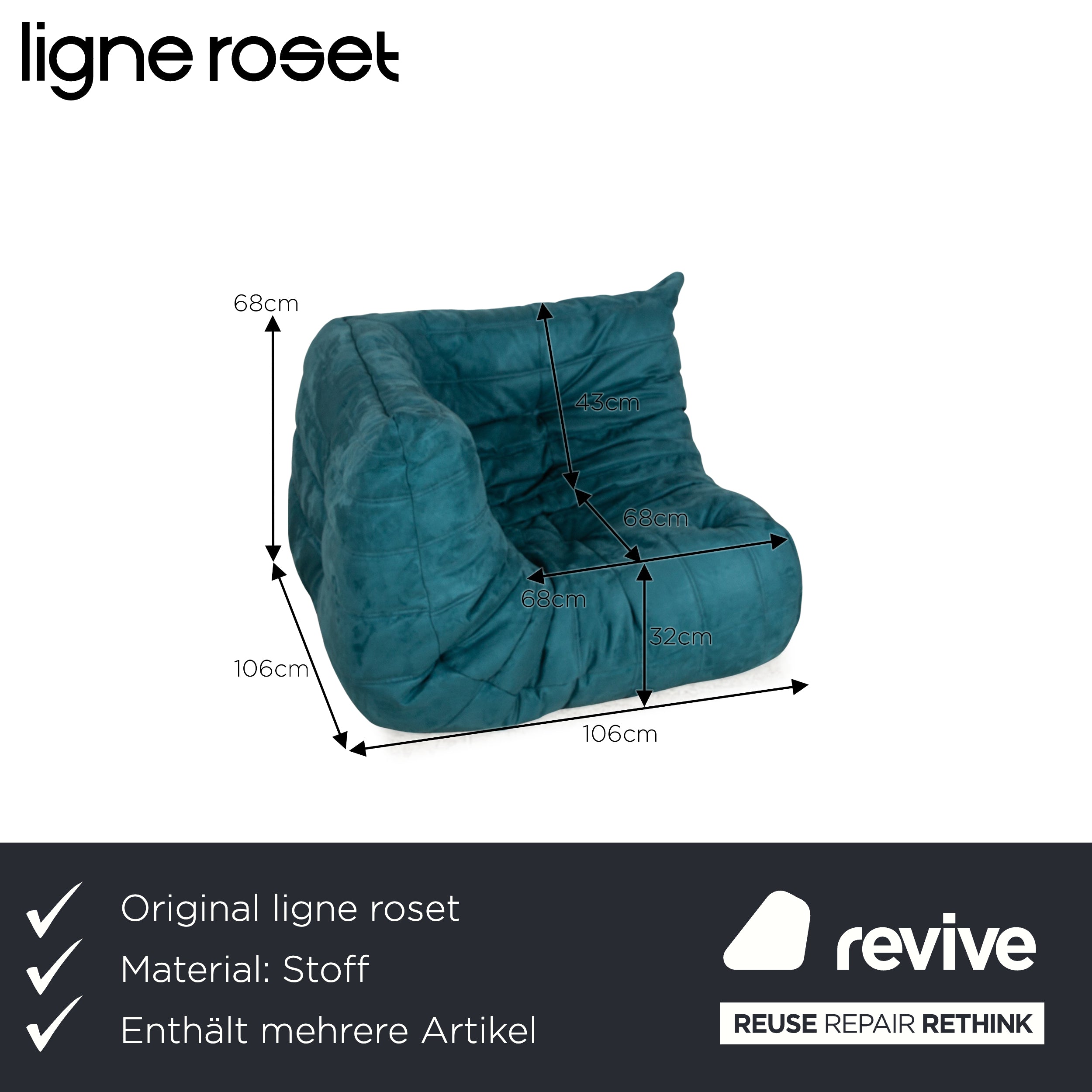 ligne roset ensemble canapé tissu Togo bleu fauteuil 2 places housse neuve
