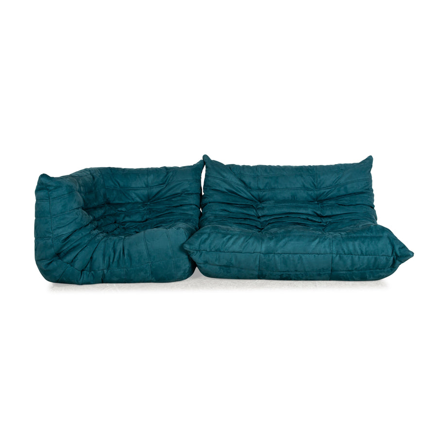 ligne roset Togo Stoff Sofa Garnitur Blau Zweisitzer Sessel Couch Neubezug