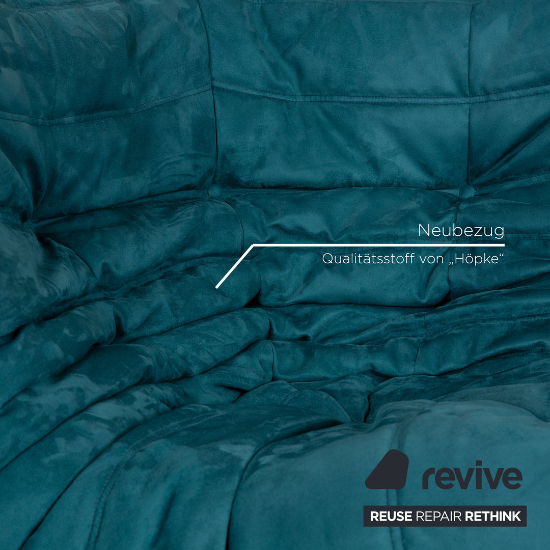 ligne roset Togo Stoff Sofa Garnitur Blau Zweisitzer Sessel Couch Neubezug