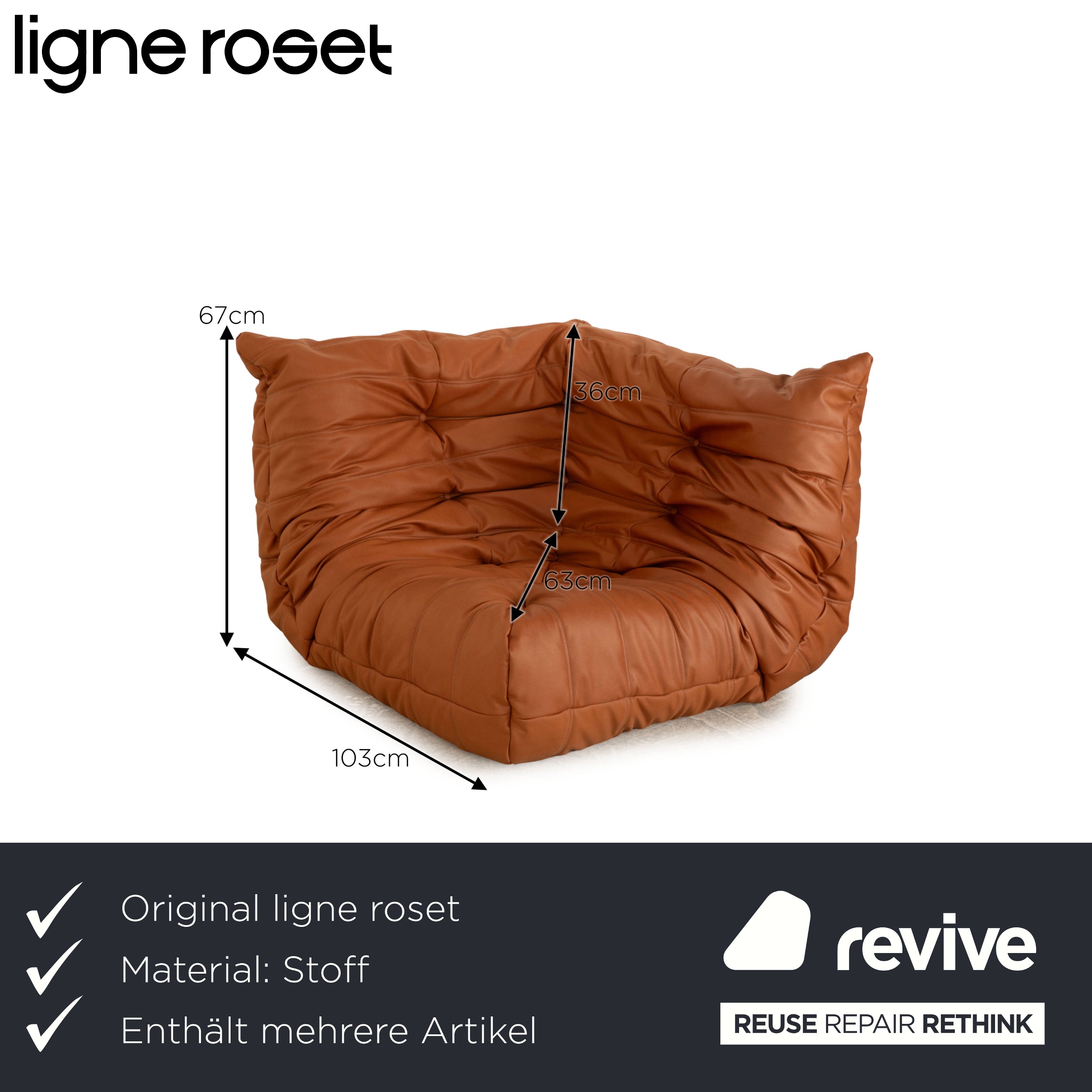 ligne roset Togo fabric sofa set brown armchair stool two-seater new cover camel microfiber