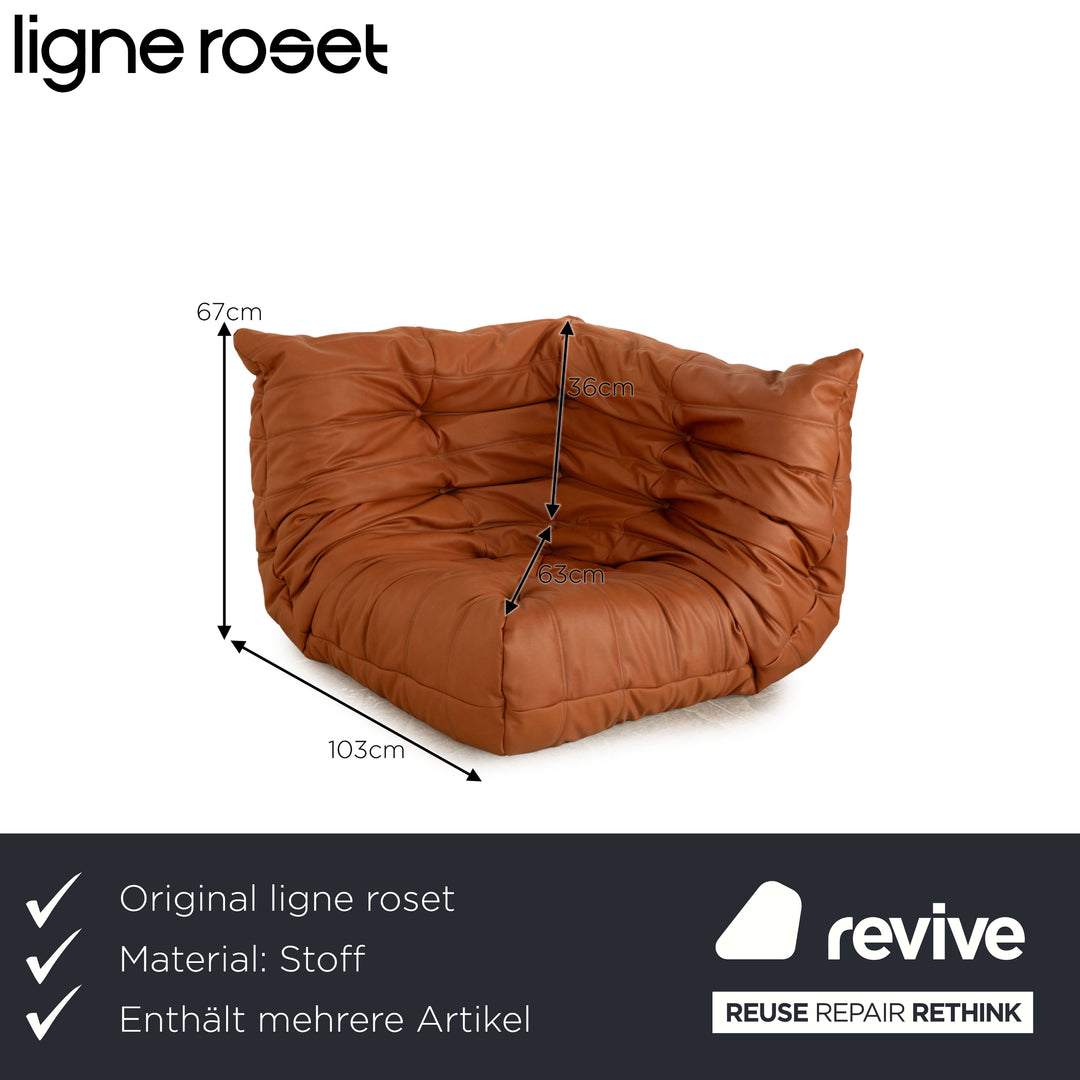 Ligne Roset Togo veganes Leder Sofa Garnitur Braun Cognac Zweisitzer, Ecke & Hocker Camel Neubezug