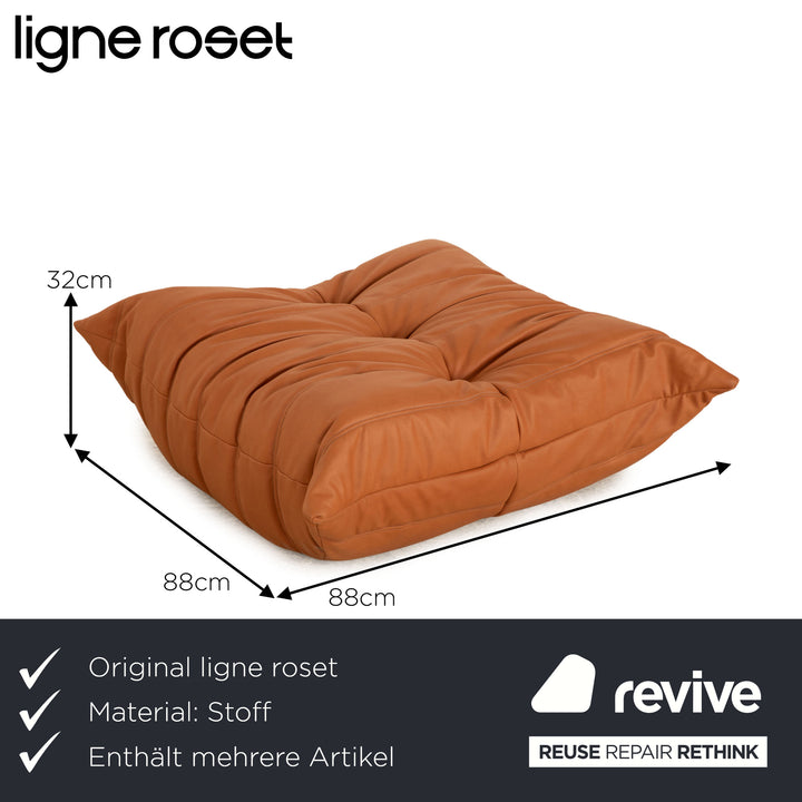 Ligne Roset Togo veganes Leder Sofa Garnitur Braun Cognac Zweisitzer, Ecke & Hocker Camel Neubezug