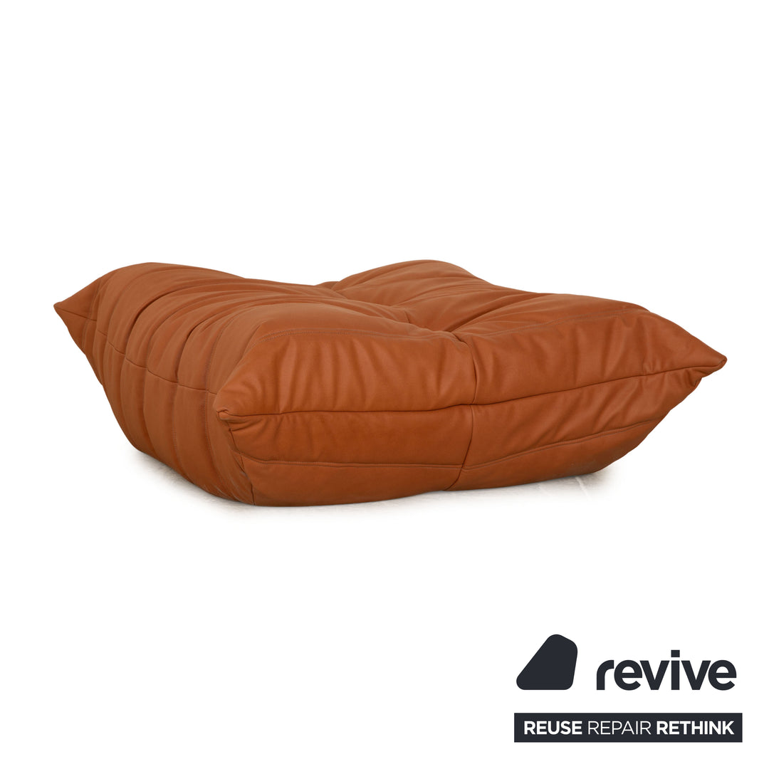 Ligne Roset Togo vegan leather sofa set, brown cognac, two-seater, corner &amp; ottoman, camel, reupholstered