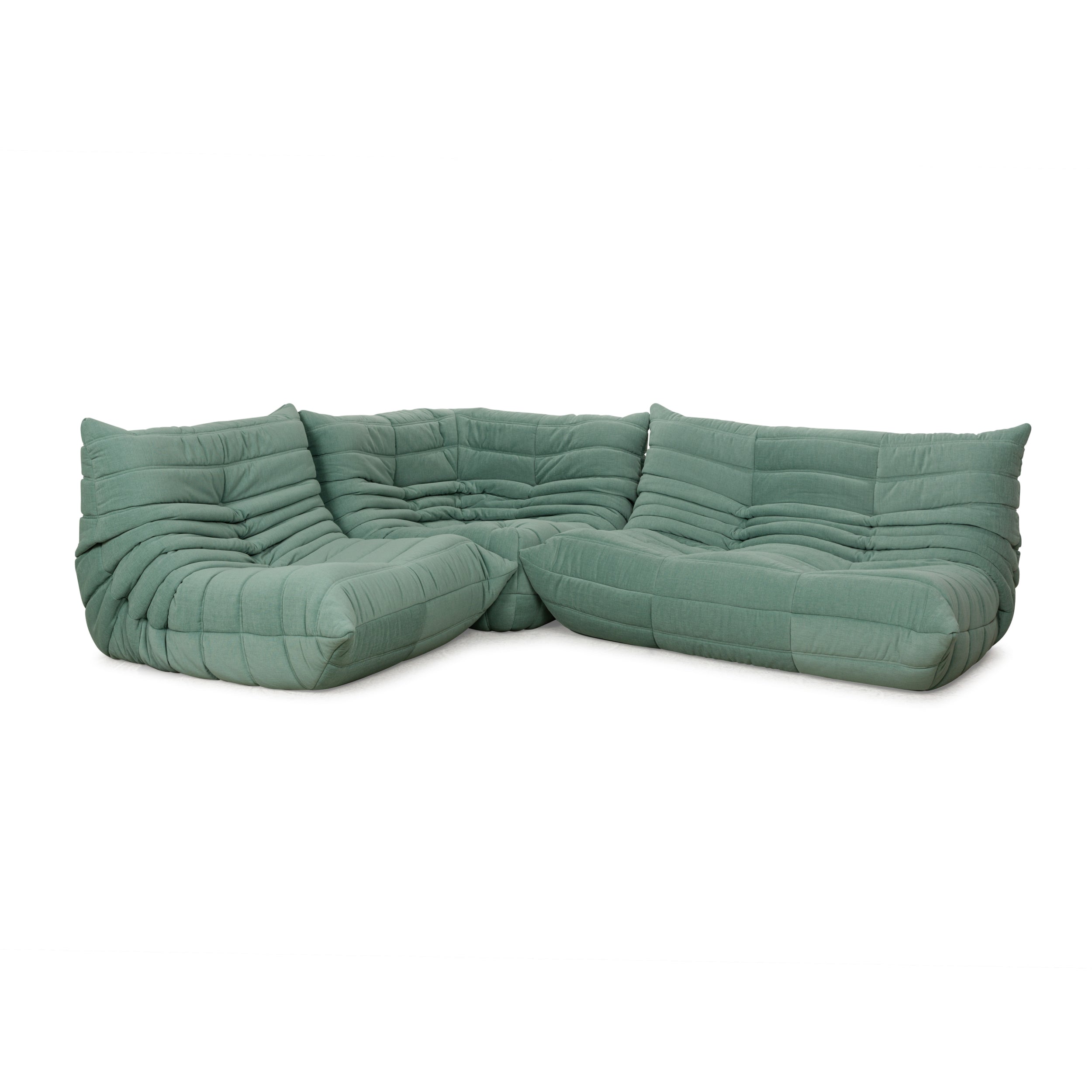 Ligne Roset Togo canapé d'angle en tissu ensemble canapé vert retapissé fauteuil deux places