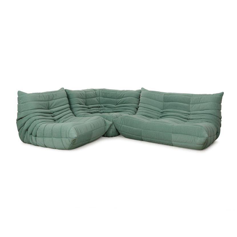 Ligne Roset Togo canapé d'angle en tissu ensemble canapé vert retapissé fauteuil deux places