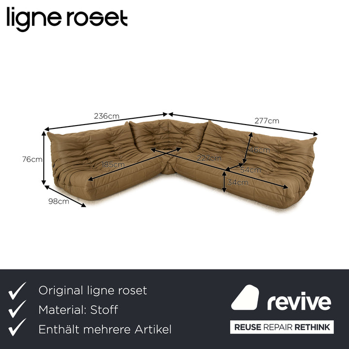 Ligne roset ensemble de canapé en tissu Togo vert olive kaki canapé d'angle tabouret canapé housse neuve