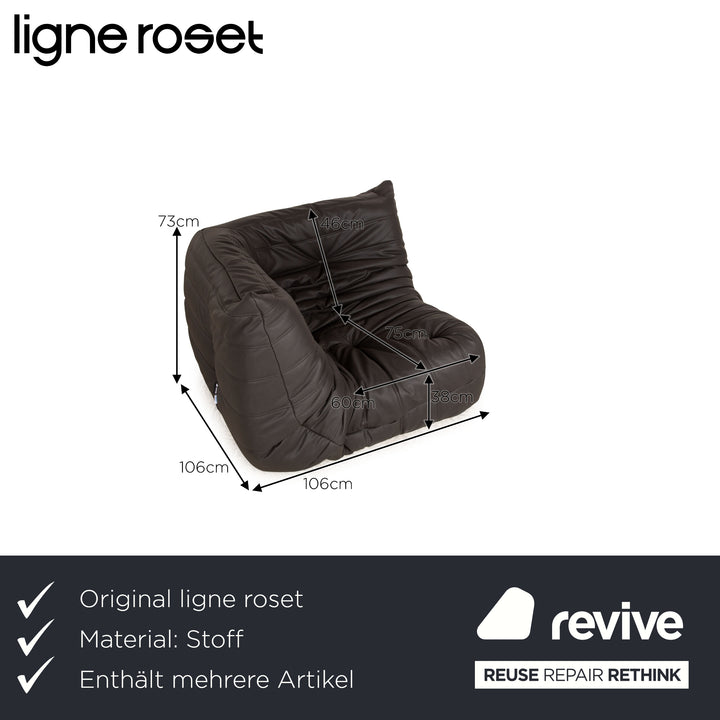 ligne roset Togo veganes Leder Stoff Sofa Garnitur Schwarz Sessel Zweisitzer Couch Neubezug