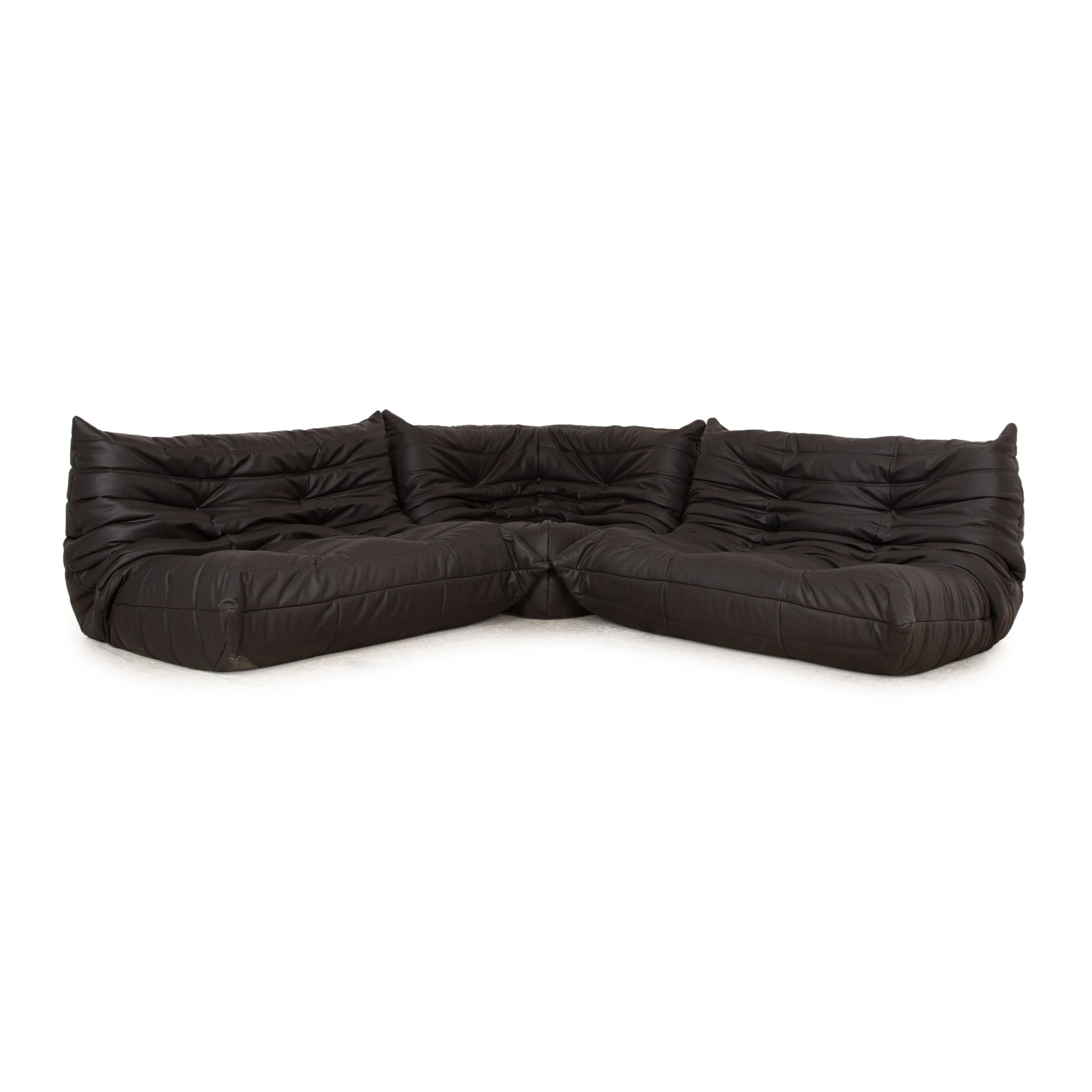 ligne roset Togo vegan leather fabric sofa set black 2x two-seater and corner piece corner sofa couch newly upholstered