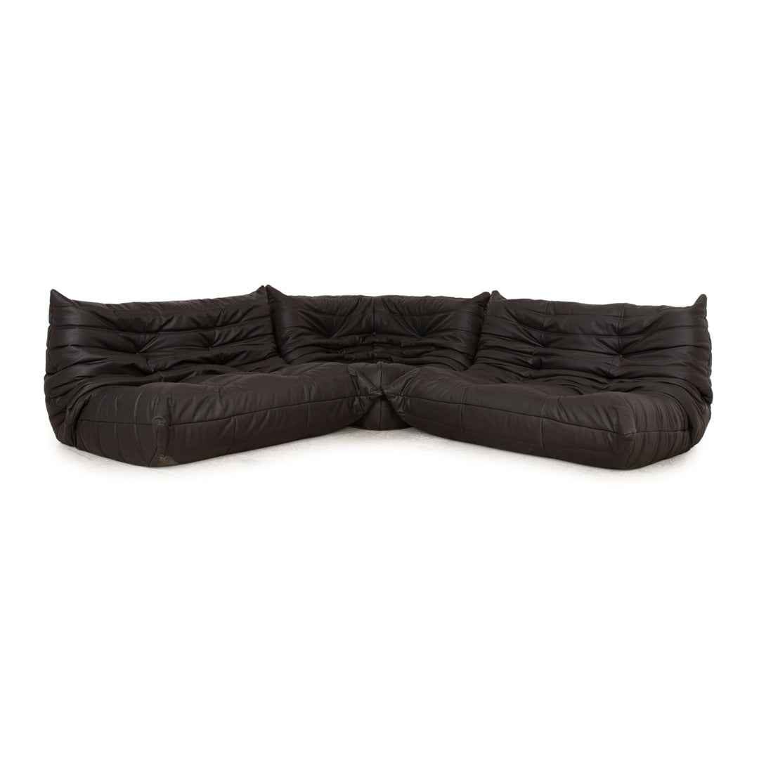 ligne roset Ensemble de canapé en tissu cuir vegan Togo fauteuil noir canapé deux places housse neuve