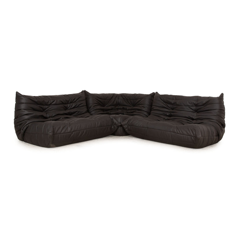 ligne roset Togo vegan leather fabric sofa set black 2x two-seater and corner piece corner sofa couch newly upholstered