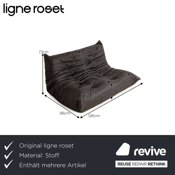 ligne roset Togo veganes Leder Stoff Sofa Garnitur Schwarz Sessel Zweisitzer Couch Neubezug