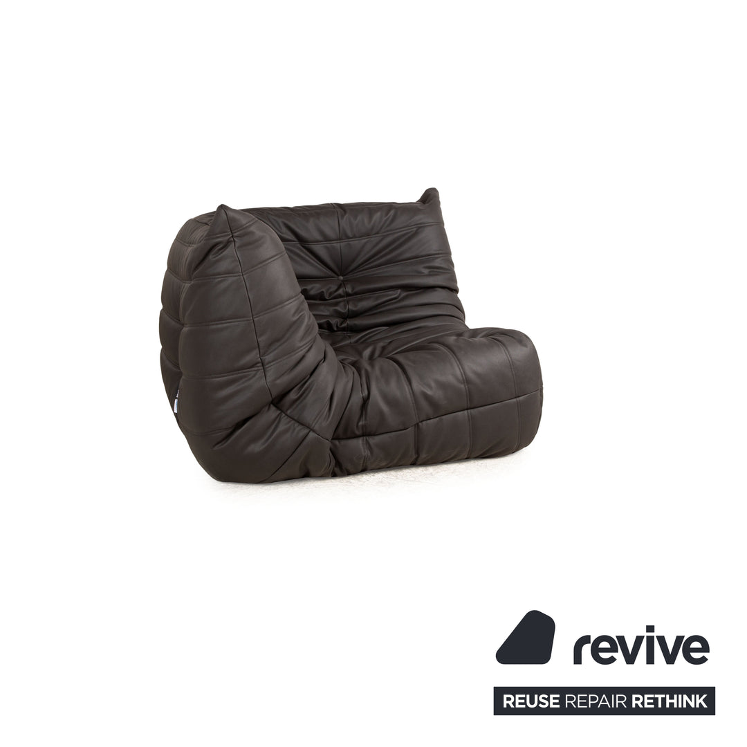 ligne roset Togo veganes Leder Stoff Sofa Garnitur Schwarz Sessel Zweisitzer Couch Neubezug