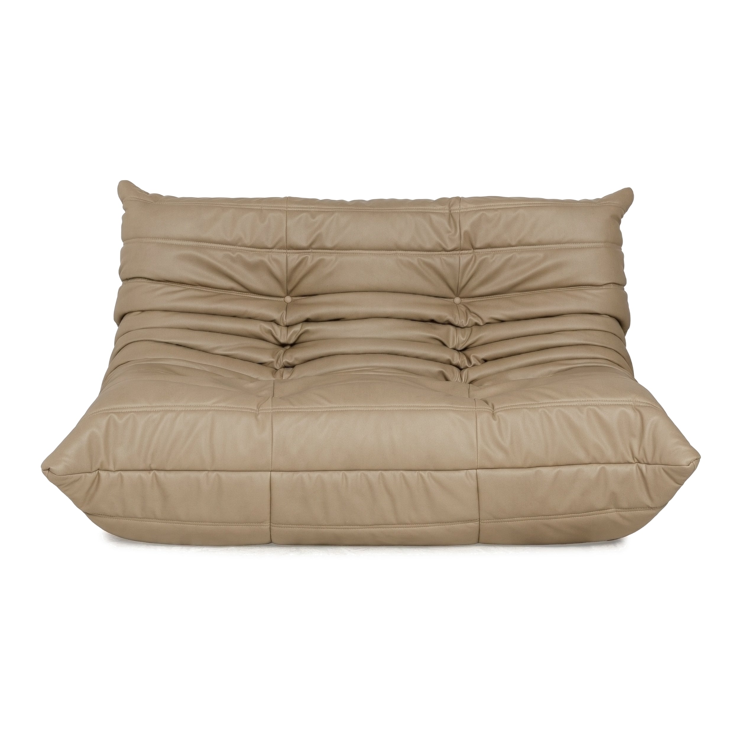 Ligne Roset Togo Two-Seater Sofa Couch Vegan Leather Beige Taupe Newly Upholstered