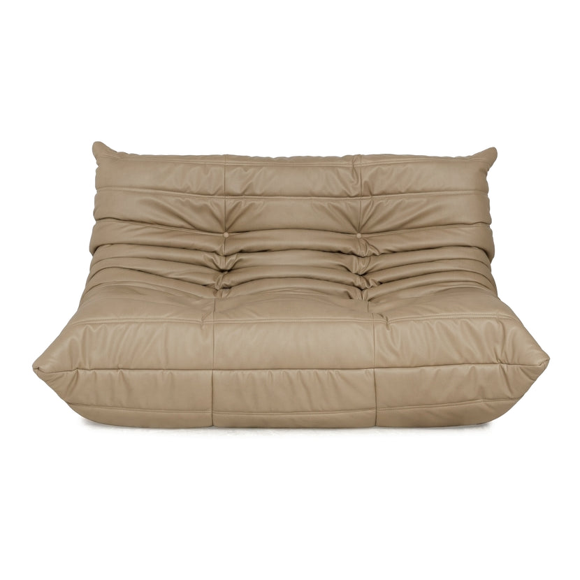 Ligne Roset Togo Two-Seater Sofa Couch Vegan Leather Beige Taupe Newly Upholstered