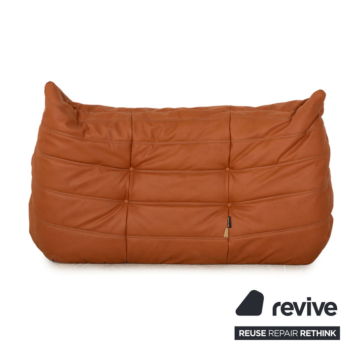 ligne roset Togo vegan leather fabric two-seater brown sofa couch reupholstery cognac microfiber
