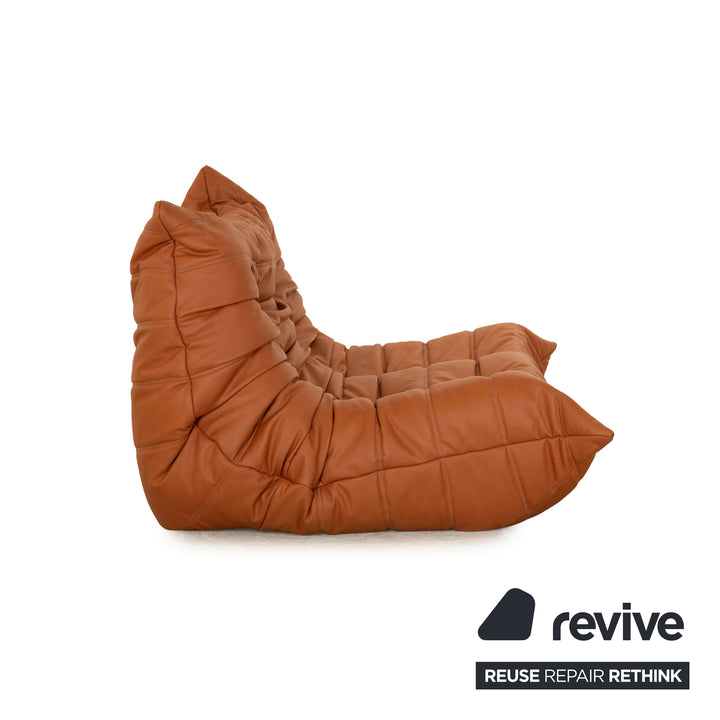 ligne roset Togo vegan leather fabric two-seater brown sofa couch reupholstery cognac microfiber