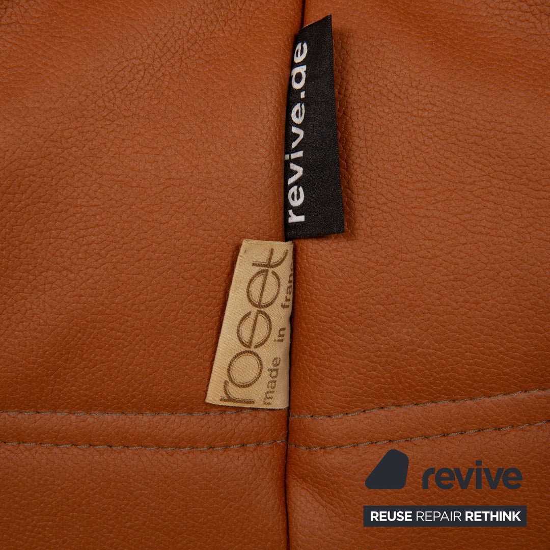 ligne roset Togo vegan leather fabric two-seater brown sofa couch reupholstery cognac microfiber