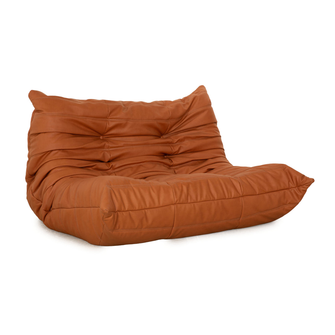 ligne roset Togo vegan leather fabric two-seater brown sofa couch reupholstery cognac microfiber