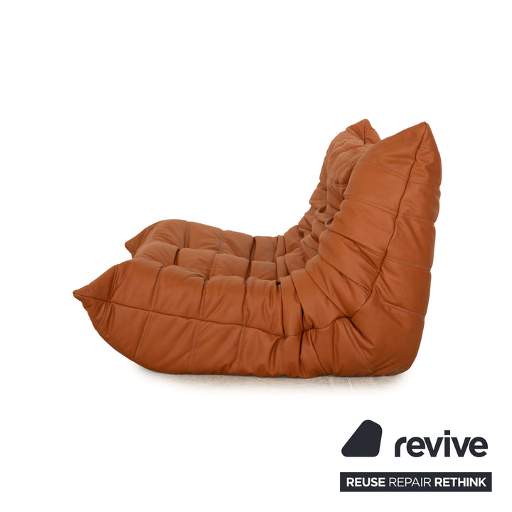 ligne roset Togo vegan leather fabric two-seater brown sofa couch reupholstery cognac microfiber