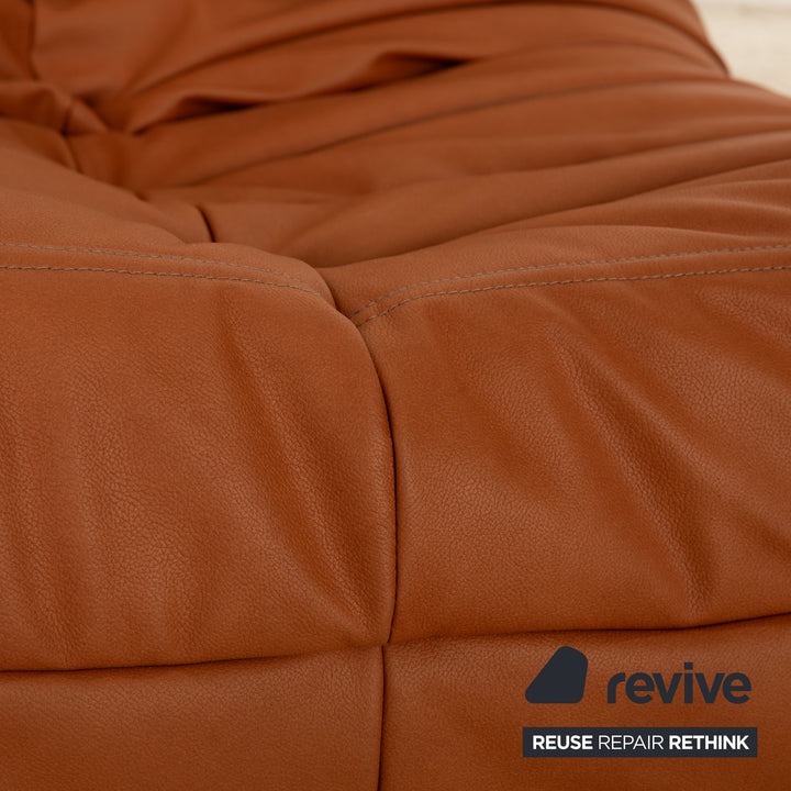 ligne roset Togo vegan leather fabric two-seater brown sofa couch reupholstery cognac microfiber