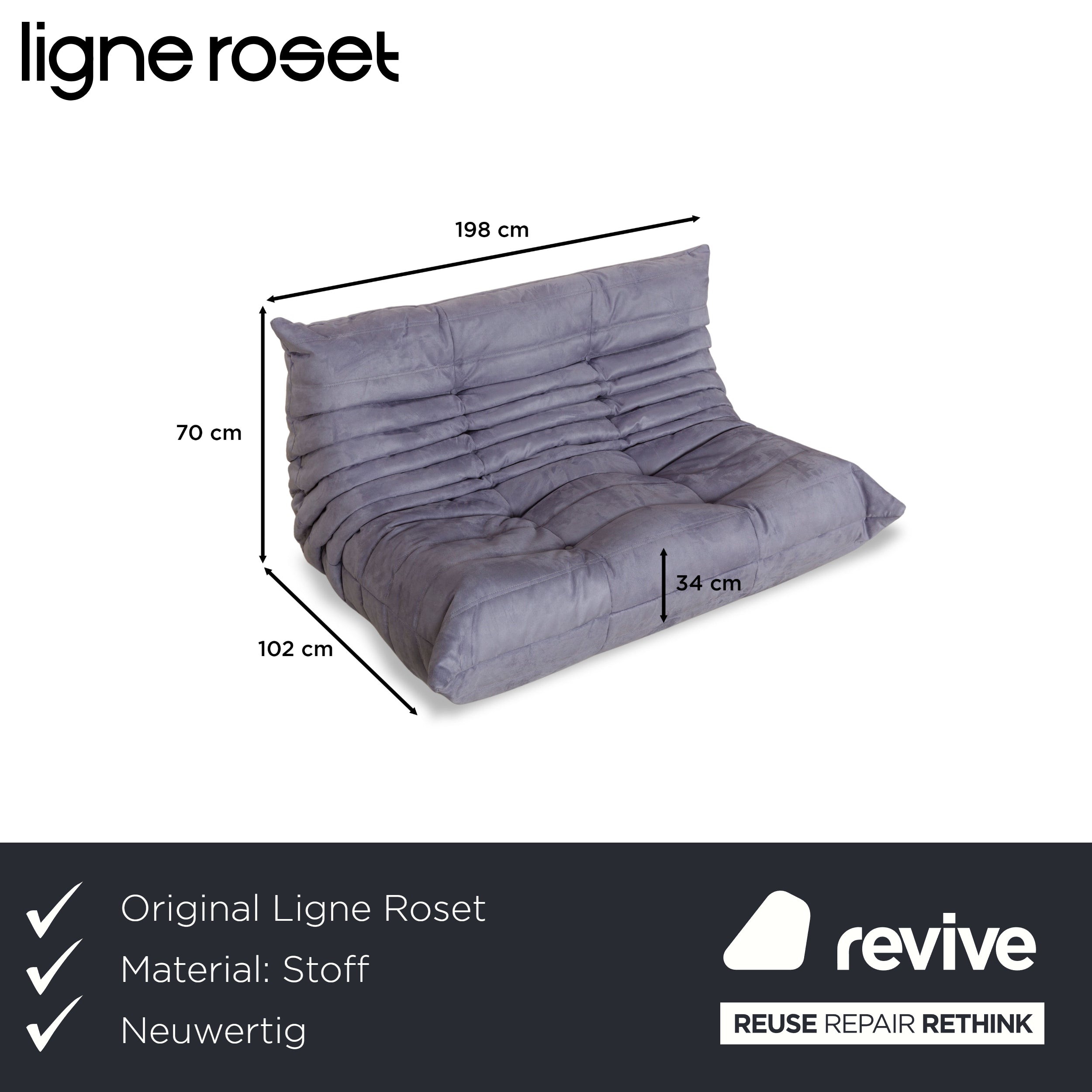 Canapé deux places en tissu Togo gris Denver 391 Ligne Roset