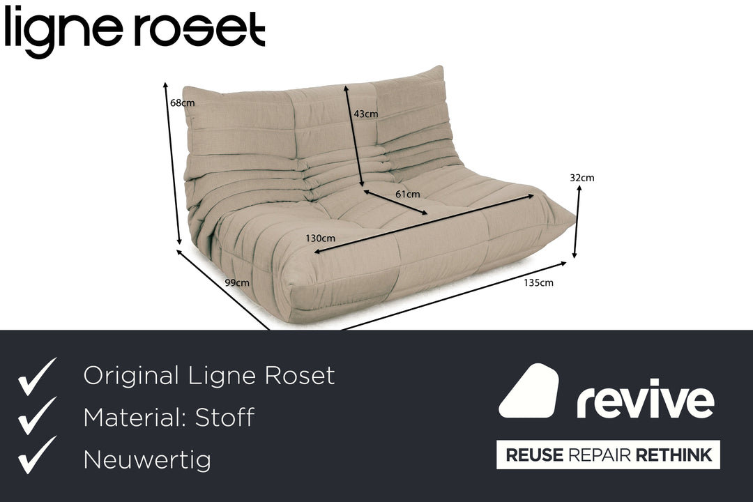 Ligne Roset Togo Stoff Zweisitzer Neubezug Taupe