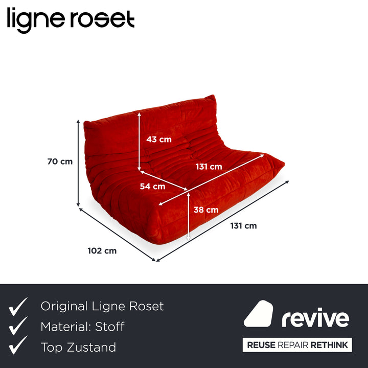 Ligne Roset Togo Alcantara Two-Seater Red Sofa Couch