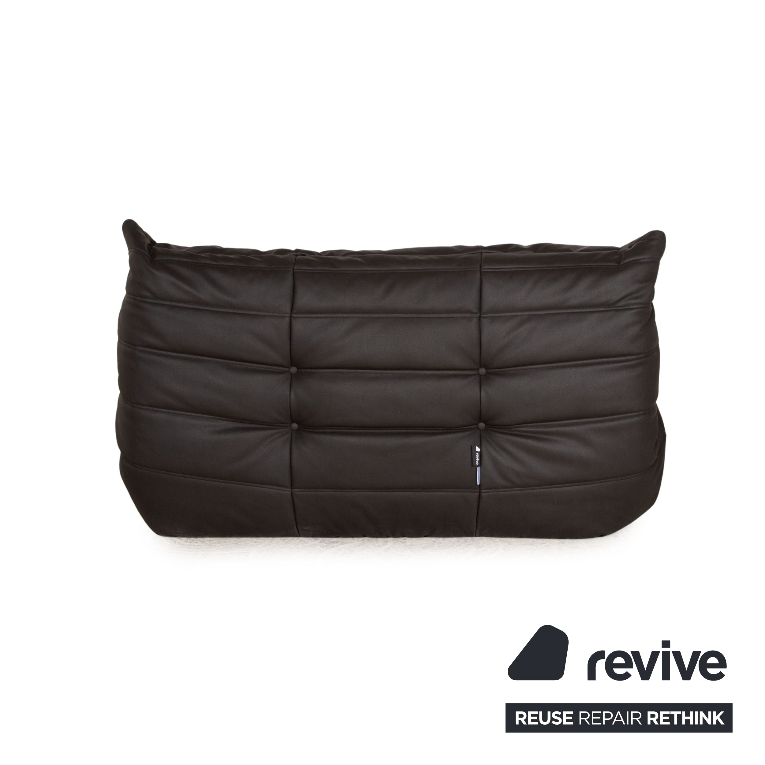 ligne roset Canapé deux places en tissu cuir vegan Togo noir retapissé