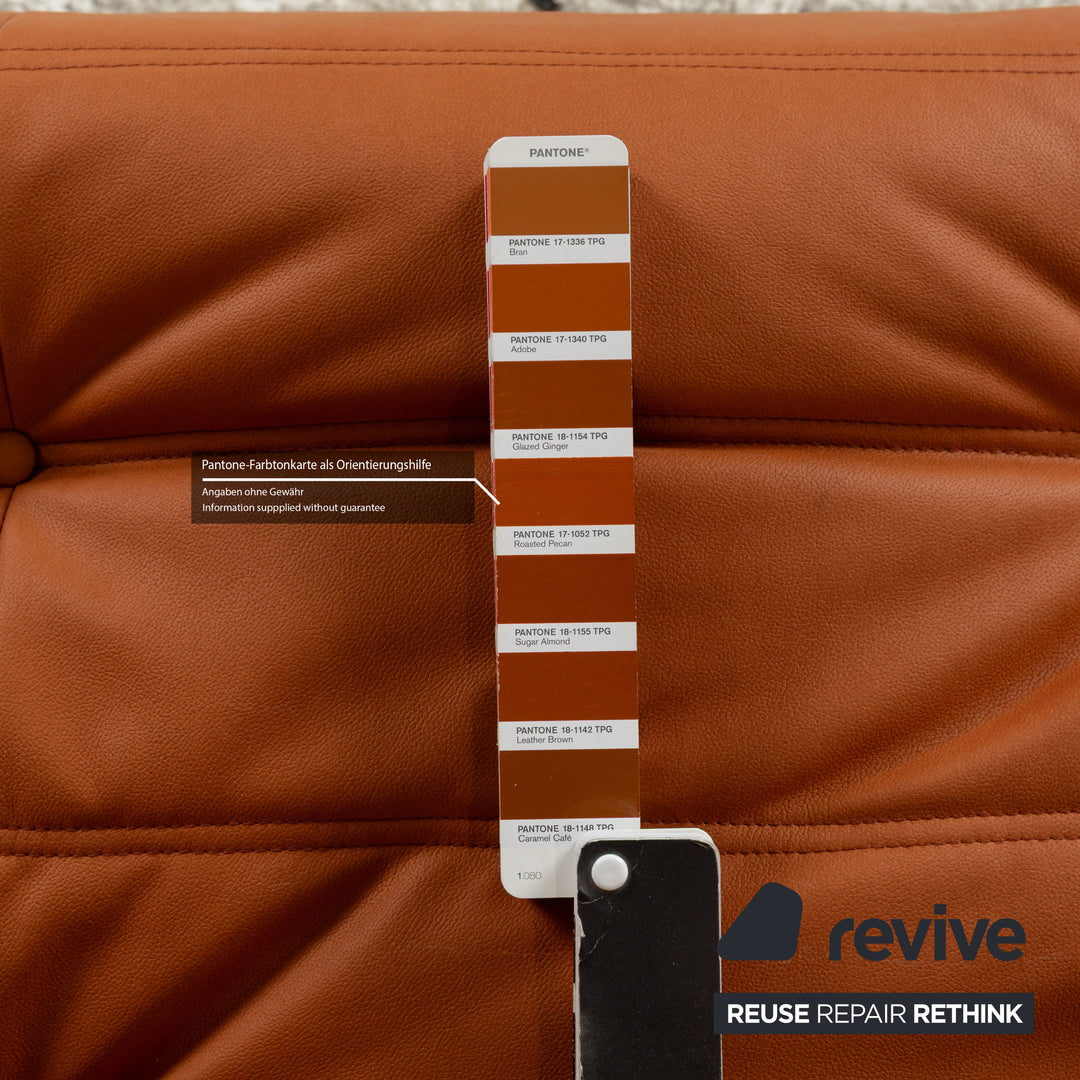 Ligne Roset Togo veganes Leder Dreisitzer Braun Cognac Neubezug