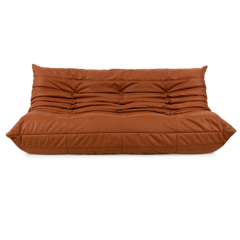 Ligne Roset Togo vegan leather three-seater brown cognac reupholstery